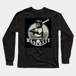 I Love Baseball Cat Baseball  Baseball Season Baseball Sport Long Sleeve T-Shirt